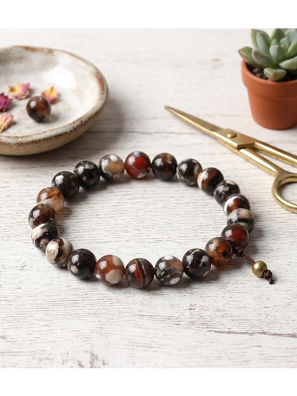 🆕New Queen Fire Agate Gemstone Bracelet-Brown- 8mm